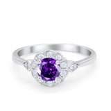 Engagement Vintage Style Ring Round Simulated Amethyst CZ 925 Sterling Silver