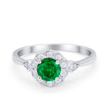 Engagement Vintage Style Ring Round Simulated Green Emerald CZ 925 Sterling Silver