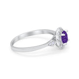 Engagement Vintage Style Ring Round Simulated Amethyst CZ 925 Sterling Silver