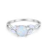 Art Deco Wedding Ring Marquise Lab Created White Opal  925 Sterling Silver