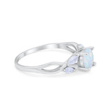 Art Deco Wedding Ring Marquise Lab Created White Opal  925 Sterling Silver
