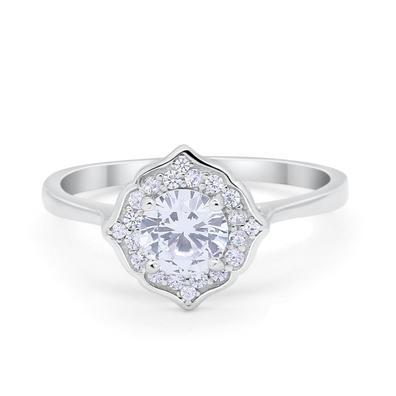 Halo Engagement Bridal Ring Art Deco Round  Simulated CZ 925 Sterling Silver