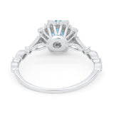 Art Deco Floral Style Engagemnet Ring Round Simulated Aquamarine CZ 925 Sterling Silver