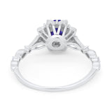 Art Deco Floral Style Engagemnet Ring Round Simulated Blue Sapphire CZ 925 Sterling Silver