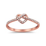 14K Rose Gold Love Heart Knot Forever Diamond Eternity Bands .16ct Size 6.5