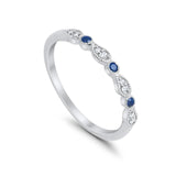 14K White Gold Blue Sapphire .12ct Diamond Eternity Wedding Stacklable Bands
