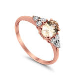 10K 0.65ct Rose Gold Oval Morganite Diamond Ring Size 6.5