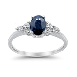 10K 1.16ct White Gold Oval Natural Blue Sapphire Diamond Ring Size 6.5
