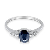 10K 1.16ct White Gold Oval Natural Blue Sapphire Diamond Ring Size 6.5