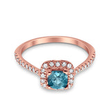10K 0.71ct Rose Gold Cushion Blue Topaz Diamond Ring Size 6.5