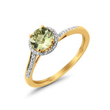 10K 0.74ct Diamond Ring Yellow Gold Green Amethyst 8mm Round Size 6.5