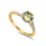 10K 0.74ct Diamond Ring Yellow Gold Green Amethyst 8mm Round Size 6.5