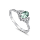 10K White Gold Oval Green Amethyst .53ct Diamond Ring Size 6.5