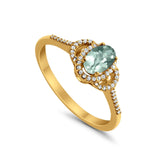 10K Yellow Gold Oval Green Amethyst .51ct Diamond Ring Size 6.5