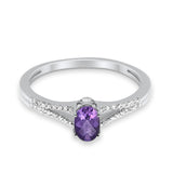 10K White Gold Oval Amethyst 4x6 mm Diamond Ring .49cts Size 6.5