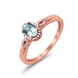10K Oval 4x6 mm Diamond Ring .47cts Rose Gold Aquamarine Size 6.5