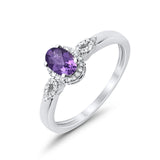 10K Oval 4x6 mm Diamond Ring .46cts White Gold Amethyst Size 6.5