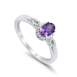 10K Oval 4x6 mm Diamond Ring .46cts White Gold Amethyst Size 6.5
