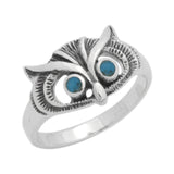 Owl Ring Simulated Blue Turquoise 925 Sterling Silver