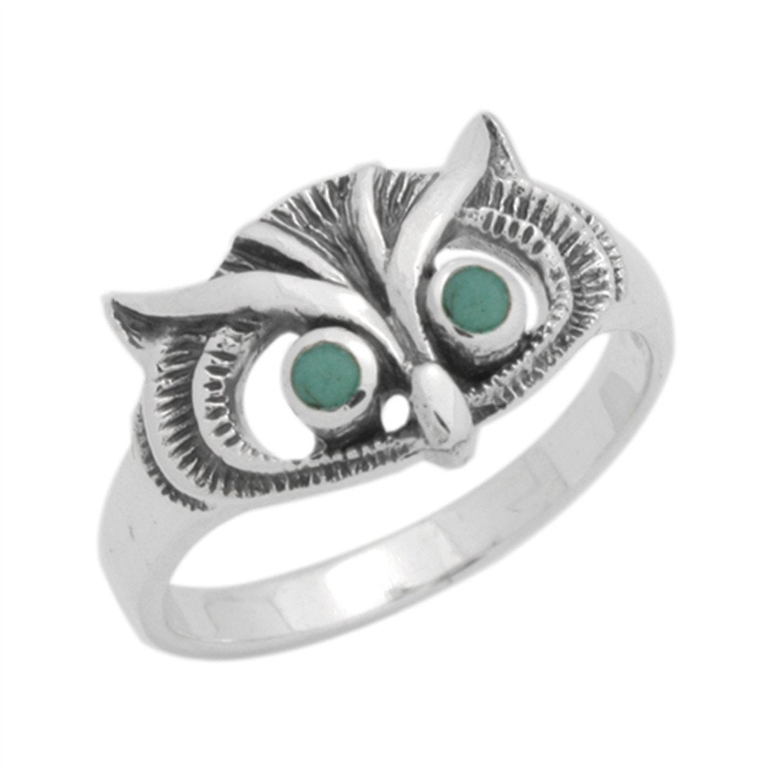 Owl Ring Simulated Green Turquoise CZ 925 Sterling Silver