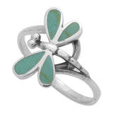 Dragonfly CZ Ring 925 Sterling Silver Simulated Green Turquoise Stone