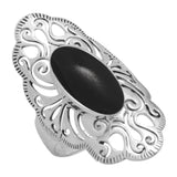 Ring Filigree Oval Simulated Onyx CZ 925 Sterling Silver