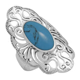 Ring Filigree Oval Simulated Blue Turquoise CZ 925 Sterling Silver