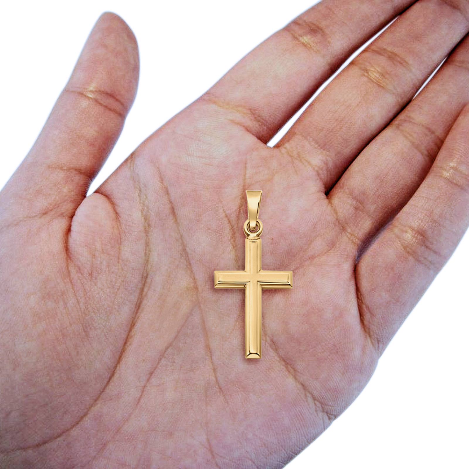 14k Yellow Gold Solid High Polish Cross Pendant - Religious Charm, 1.8" (7.7 Grams)
