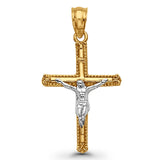 Two Tone 14K Gold Jesus Crucifix INRI Cross Religious Charm Pendant 0.8gm