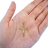 Two Tone 14K Gold Jesus Crucifix INRI Cross Religious Charm Pendant 0.8gm