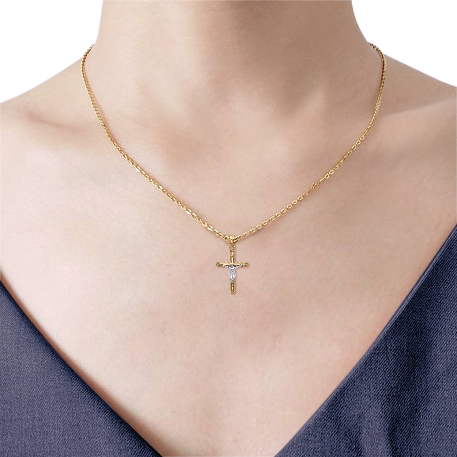 Big INRI Two-Tone 14k Gold Jesus Crucifix Pendant – 2 Inches Long