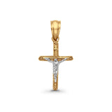 14K Real Gold Two Tone Jesus Crucifix INRI Cross Religious Charm Pendant