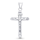 14K Real White Gold Jesus Crucifix INRI Cross Religious Charm Pendant 15X28mm