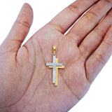 14K Real Two Tone Gold Double Cross Religious Charm Pendant 1.2g 23mmX15mm