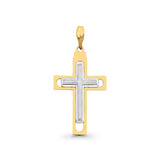 Two Tone Gold 14K Real Religious Crucifix Charm Pendant 1.3grams 30mmX19mm