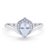 Teardrop Filigree Wedding Ring Round Simulated Cubic Zirconia 925 Sterling Silver