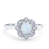 Floral Vintage Style Ring Lab Created White Opal 925 Sterling Silver
