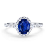 Art Deco Oval Wedding Engagement Ring Simulated Blue Sapphire CZ 925 Sterling Silver