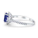 Art Deco Oval Wedding Engagement Ring Simulated Blue Sapphire CZ 925 Sterling Silver