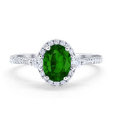 Art Deco Oval Wedding Engagement Ring Simulated Green Emerald CZ 925 Sterling Silver