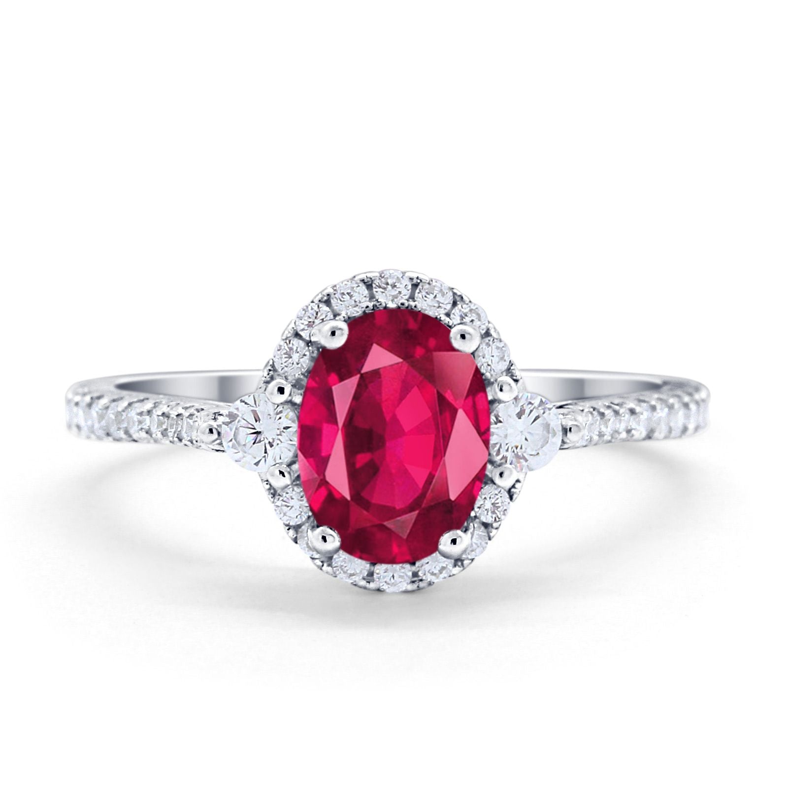 Ruby Simulant Art Deco Oval Wedding Engagement Ring Simulated Ruby CZ 925 Sterling S