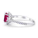 Art Deco Oval Wedding Engagement Ring Simulated Ruby CZ 925 Sterling Silver