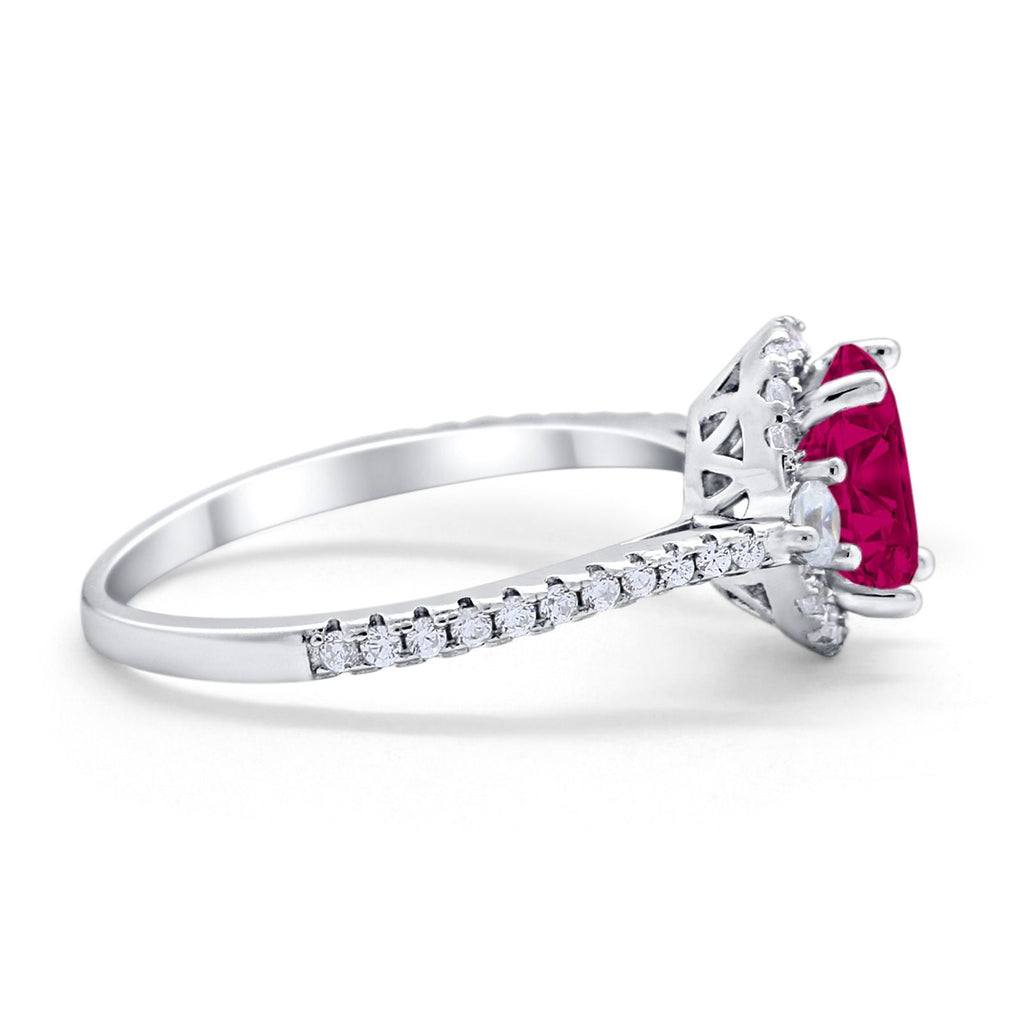 Art Deco Oval Wedding Engagement Ring Simulated Ruby CZ 925 Sterling S
