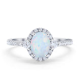 Art Deco Oval Wedding Engagement Ring Lab Created White Opal 925 Sterling Silver