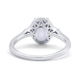 Art Deco Oval Wedding Engagement Ring Lab Created White Opal 925 Sterling Silver