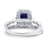 Two Piece Emerald Cut Ring Wedding Simulated Blue Sapphire CZ 925 Sterling Silver
