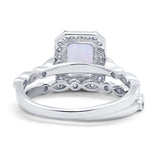 Two Piece Emerald Cut Bridal Set Engagement Wedding Ring Band Lab Created White Opal 925 Sterling Silver