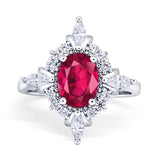 Vintage Wedding Ring Oval Simulated Ruby CZ 925 Sterling Silver