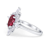 Vintage Wedding Ring Oval Simulated Ruby CZ 925 Sterling Silver