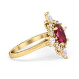 Vintage Wedding Ring Oval Yellow Tone, Simulated Ruby CZ 925 Sterling Silver